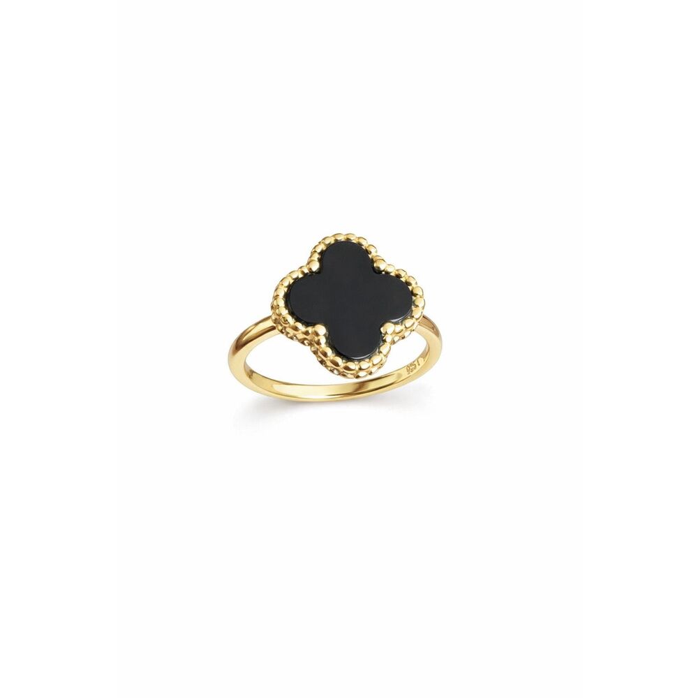 Gold Vermeil Black Onyx Clover Ring Elegant Beaded Design Fine Jewelry Gift 6